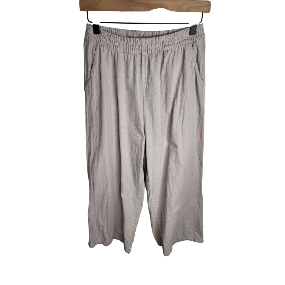 Ecupper Capri Pants Womens Size M Beige Wide Leg Crop Pull On Cotton Pockets